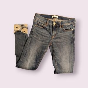 Women's LOFT Brand Cuffed Floral Skinny Jeans Size 24/00 Pants Denim Floral Cuff